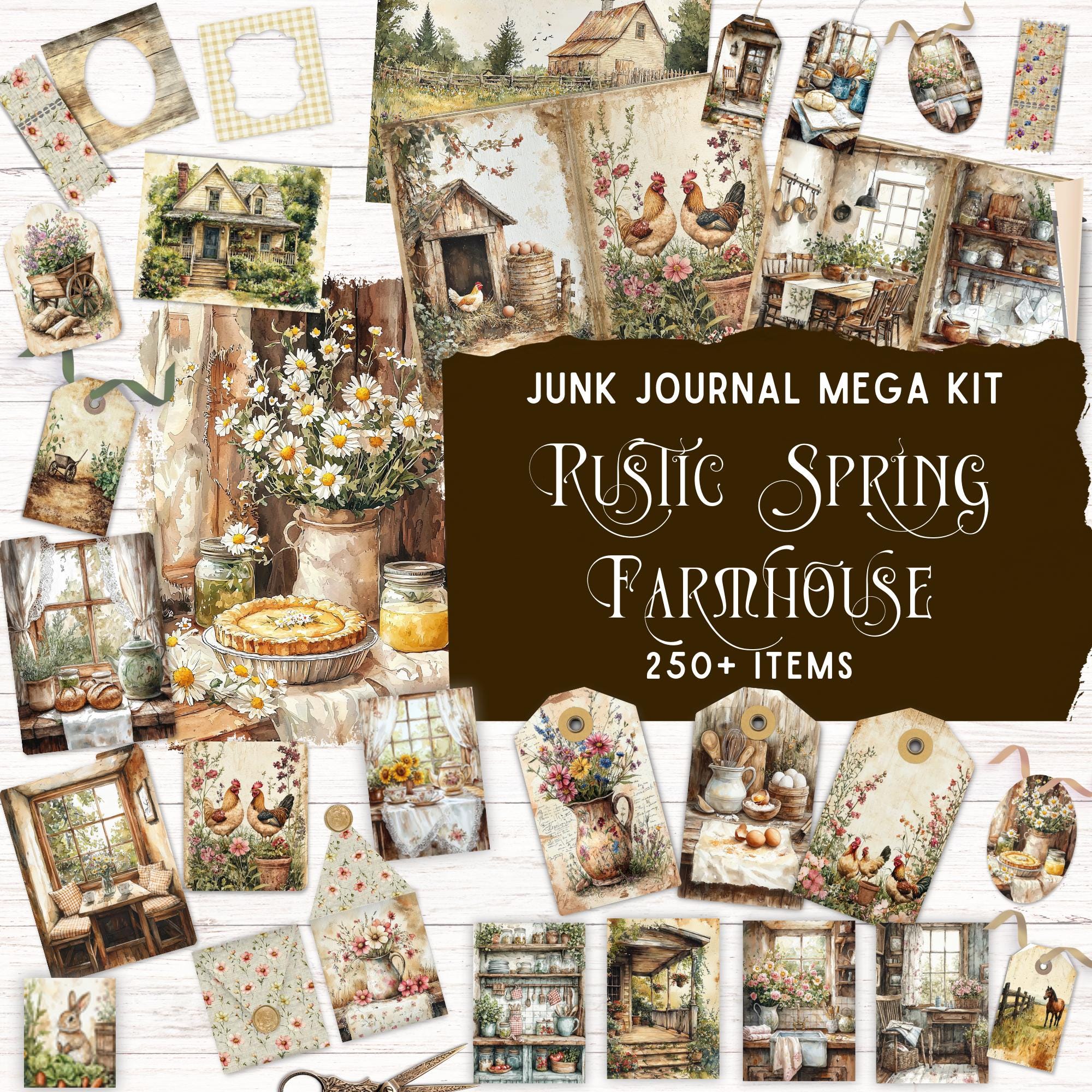 Rustic Spring Farmhouse Junk Journal Kit, Printable Folio Pocket ...
