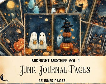 Kit de scrapbooking fantaisiste « Midnight Mischief » pour Halloween, embellissements fantômes mignons, papier scrapbooking effrayant, fournitures de bricolage vintage pour maison hantée