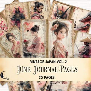 Vintage Japan Printable Pages, Samurai Junk Journal, Vintage Japanese Ephemera, Cherry Blossom Digital Paper, Unique Scrapbook Supplies