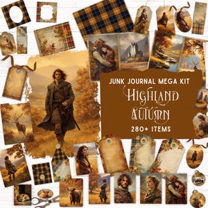 Highland Autumn Junk Journal Kit, Scottish Scrapbooking Pages, Vintage Scotland Ephemera, Seamless Tartan Plaid Patterns, DIY Craft Supplies
