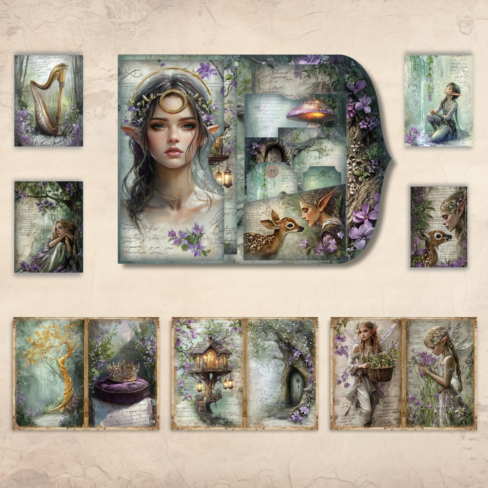 Elven Forest Junk Journal Kit, Printable Enchanted Woodland Folio Kit ...