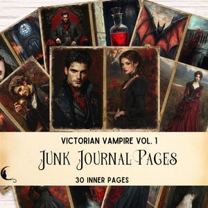 Victorian Vampire Junk Journal Kit, Gothic Printable Pages for Scrapbooking, Vintage Ephemera, Digital Paper, Dark Romance Craft Supplies