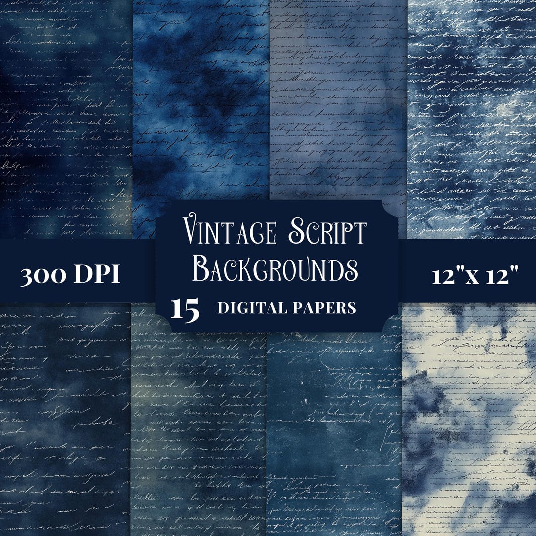 Blue Vintage Script Backgrounds, Dark Academia Paper, Antique ...
