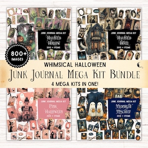 Bundle fantaisiste de kit de journal indésirable d'Halloween, éphémères rétro effrayants, pochette folio imprimable, fantômes vintage mignons, fournitures de bricolage hantées