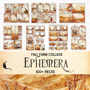Herfst Farm Collage Junk Journal Ephemera Kit | Afdrukbaar digitaal plakboek herfstoogst | Papierwarenbenodigdheden | Doe-het-zelfprojecten | Tags |