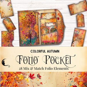 Kit folio pliable pour carnets colorés d'automne | Ephemera de poche imprimable | Créations en papier imprimable | Feuilles d'automne | Feuille de collage