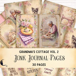 Páginas del diario de la abuela, efímeras imprimibles de estilo shabby chic, kit de álbum de recortes digital para abuelas, materiales nostálgicos para manualidades.