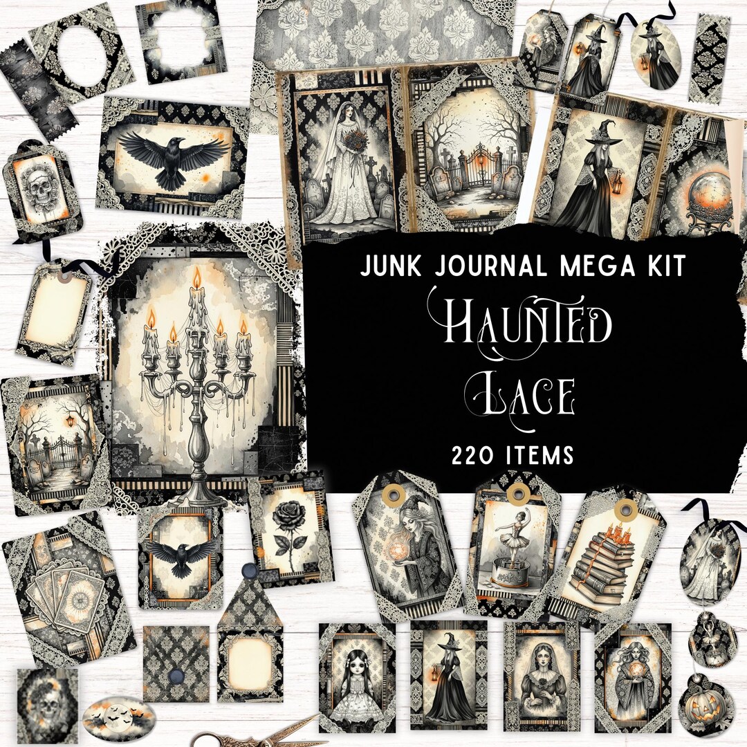 Haunted Lace Junk Journal Kit, Printable Folio Pocket, Vintage ...