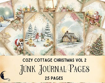 Cozy Cottage Christmas Junk Journal Kit, Printable Cottagecore Ephemera, Digital Holiday Scrapbook Pages, Festive DIY Paper Craft Supplies