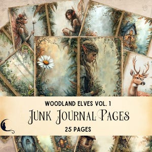 Magical Elven Forest Junk Journal Pages, Enchanted Woodland Scrapbook Papers, Fantasy Printables, Forest Friends, Autumn Cottagecore Fairy