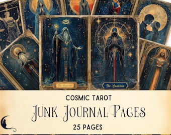 Cosmic Tarot Junk Journal Kit Vintage Ephemera Celestial Tarot Digital Paper Mystical Crafting Kit Printable Pages Witchy Scrapbook Supplies