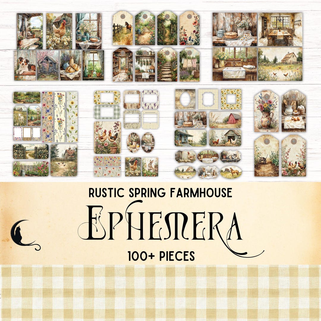 Rustic Spring Farmhouse Craft Rustic Spring Farmhouse Junk Journal Ephemera Kit, Printable ...