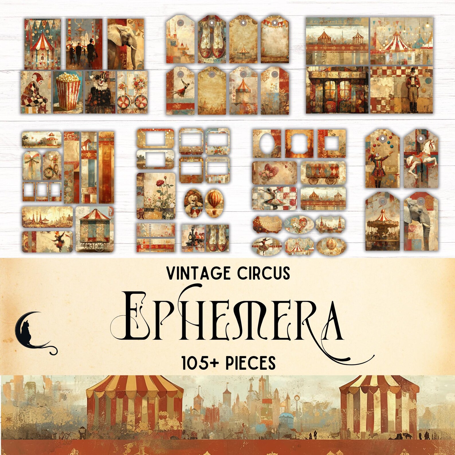 Vintage Circus Junk Journal Ephemera Kit, Printable Ephemera, Digital ...