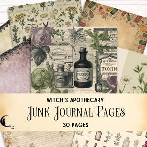 Witch&#39;s Apothecary Junk Journal Filler Pages, Botanical Ephemera, Printable Scrapbook Backgrounds, Vintage Herbal Potions DIY Craft Supplies