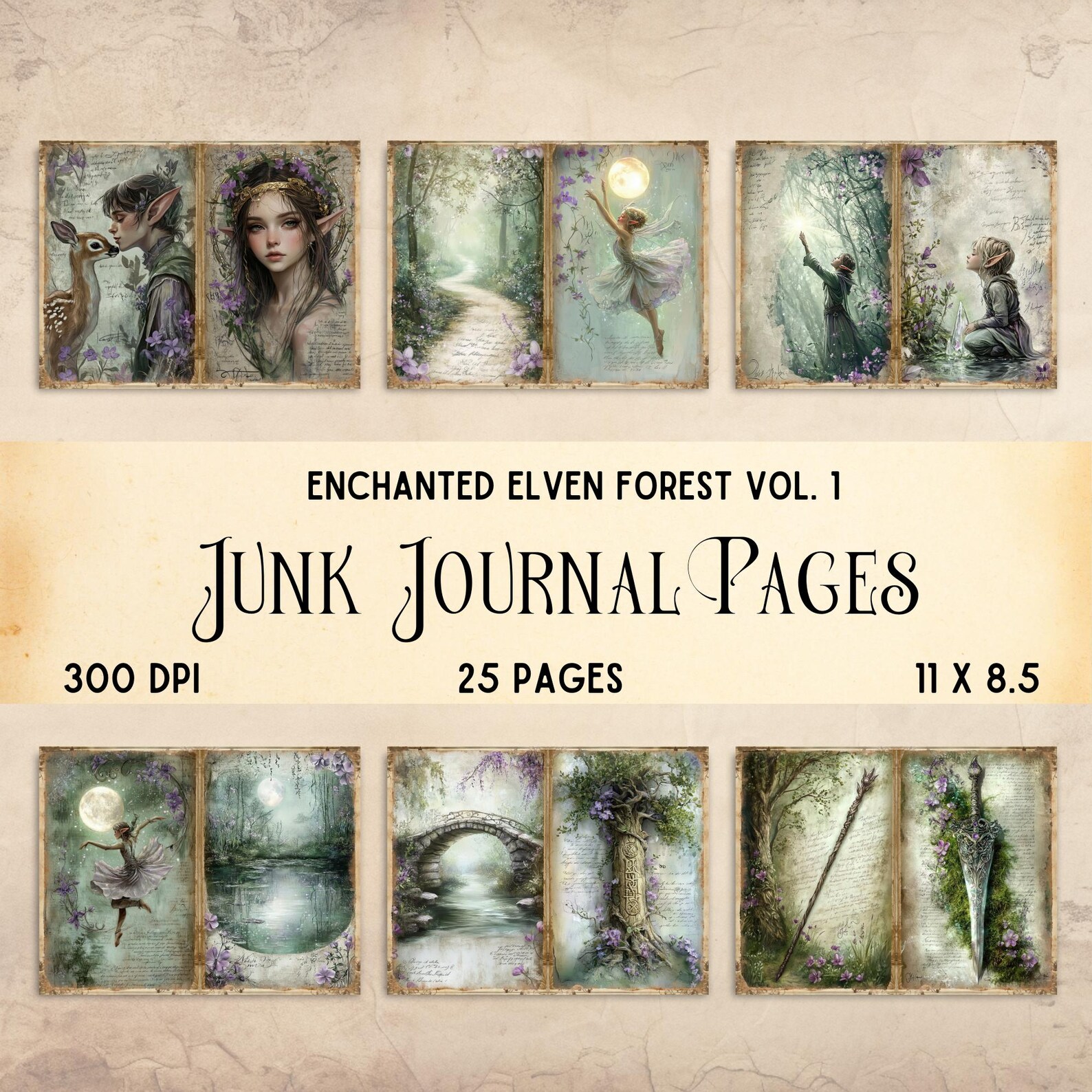 Elven Forest Junk Journal Pages, Fantasy Scrapbook Paper, Printable ...