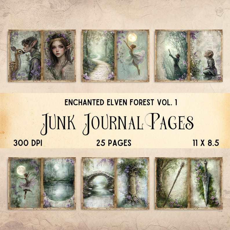 Elven Forest Junk Journal Pages, Fantasy Scrapbook Paper, Printable ...
