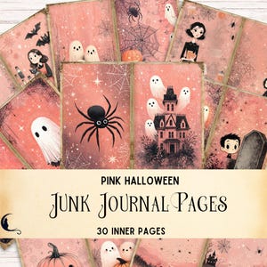 Pink Whimsical Halloween Junk Journal Kit, Printable Pastel Gothic Ephemera, Digital Spooky Scrapbooking Pages, Cute DIY Craft Supplies