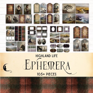 Scotland Junk Journal Ephemera Kit, Schottisches Hochland zum ausdrucken, Digital Scrapbook, Papier Handwerk Zubehör, Tartan Plaid, Natur inspirierte Kunst