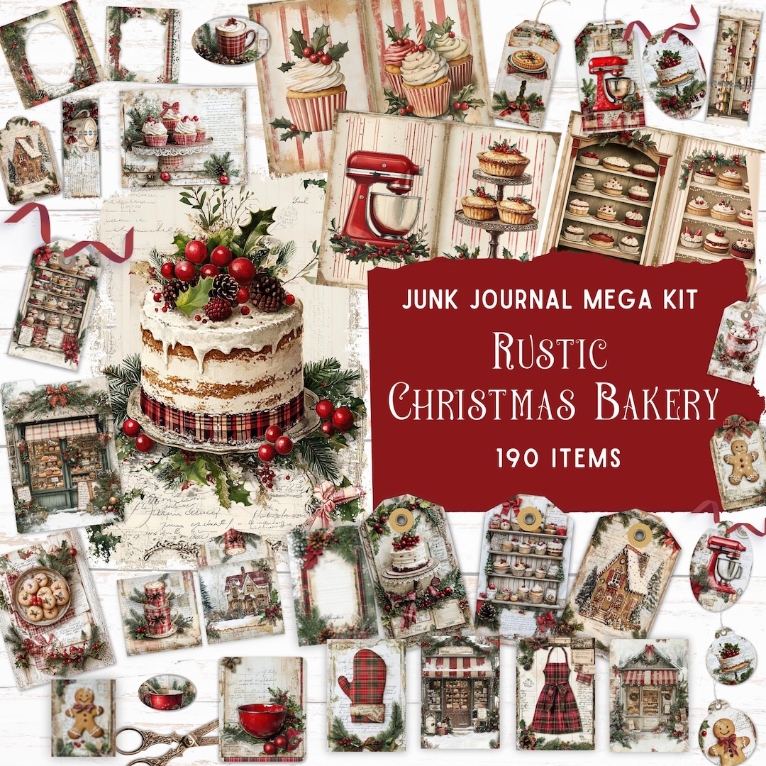Rustic Christmas Bakery Junk Journal Kit, Festive Folding Folio ...