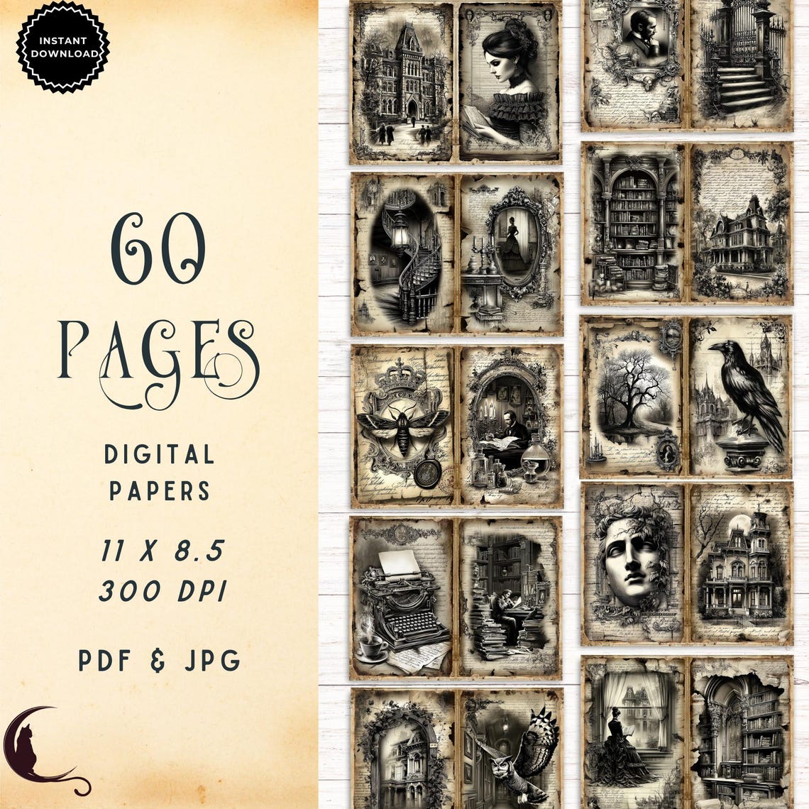 Dark Academia Junk Journal Kit, Printable Pocket Folio, Victorian ...
