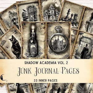 Shadow Dark Academia Junk Journal Kit, Printable Vintage Ephemera, Gothic Victorian Aesthetic Digital Scrapbook Pages, DIY Craft Supplies