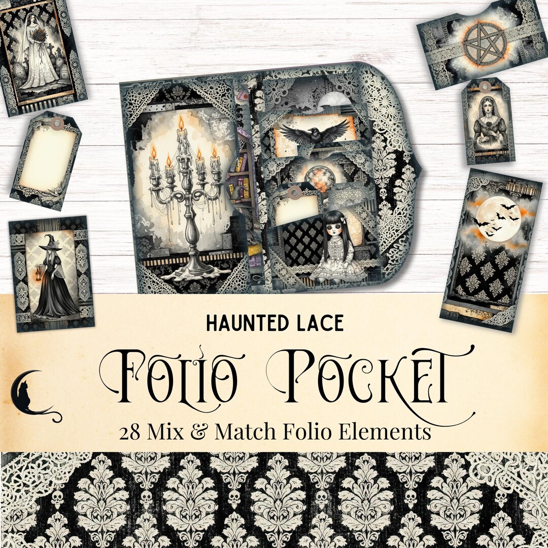 Haunted Lace Junk Journal Folio Pocket Kit, Printable Halloween ...