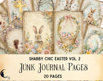 Shabby Chic Easter Junk Journal Pages, Vintage Ephemera, Printable Scrapbooking Kit, Bunny and Rabbit, Tulips, Eggs, Perfect for Spring, DIY