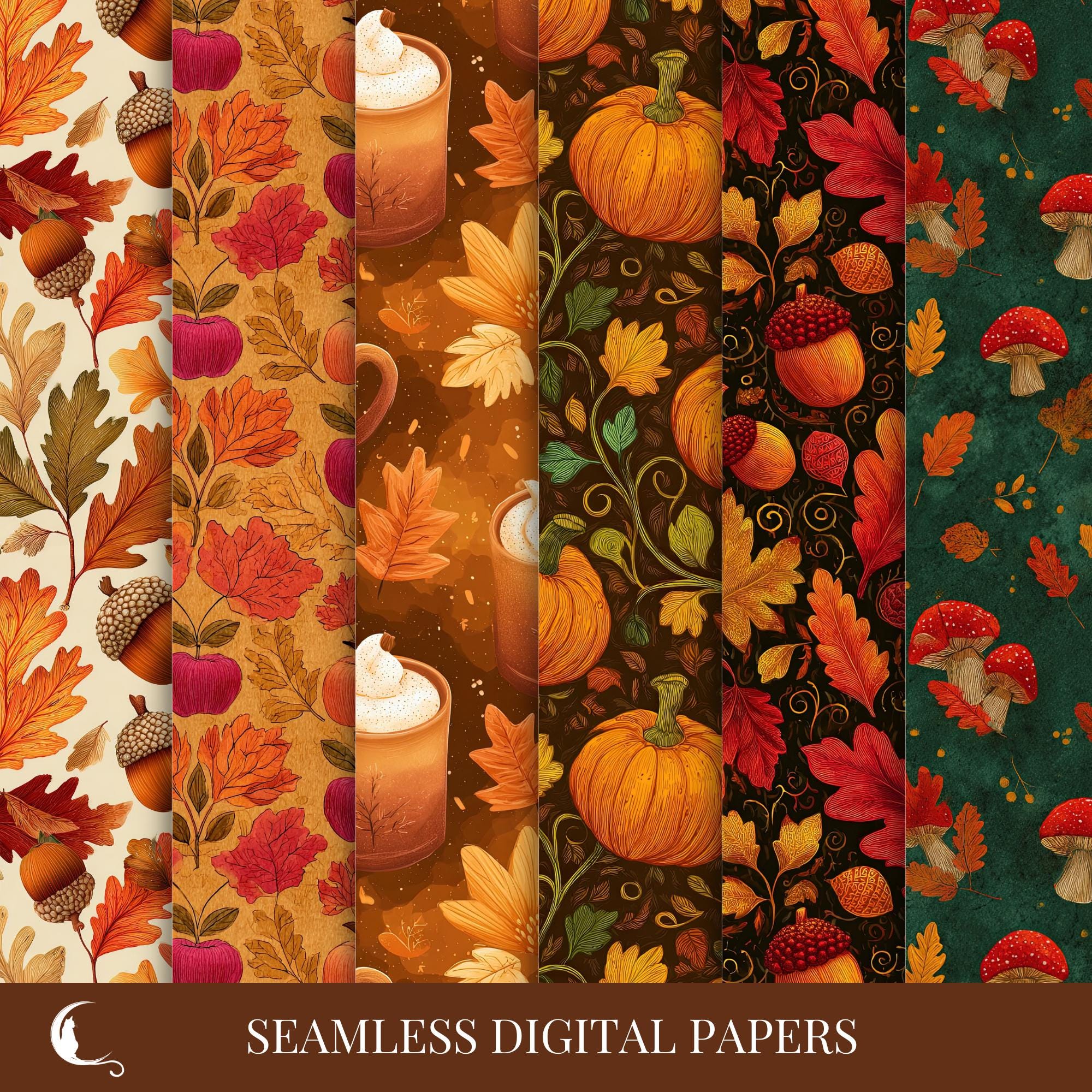 Seamless Cozy Autumn Digital Paper, Printable Patterns, Warm Gradient ...