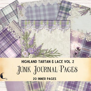 Highland Tartan & Lace Junk Journal Pages, Vintage Ephemera, Plaid Backgrounds, Scrapbooking, Scotland Digital Paper, DIY Craft Supplies
