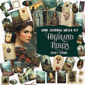 Scotland Junk Journal Kit, Schotse Hooglander scrapbookpagina's, Sassenach vintage ephemera, Keltische texturen, unieke knutselbenodigdheden