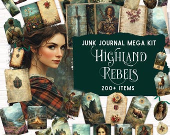 Scotland Junk Journal Kit, Scottish Highlander Scrapbooking Pages, Sassenach Vintage Ephemera, Celtic Textures, Unique Crafting Supplies