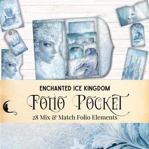 Kit folio de journal indésirable Enchanted Ice Kingdom, pochette pliante imprimable éphémères, éphémères fantastiques de fées de givre, conte de fées d'hiver, neigeux