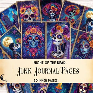 Dia de los Muertos Junk Journal Kit, Printable Mexican Ephemera, Night of the Dead Scrapbook Paper, Spooky Sugar Skull DIY Craft Supplies