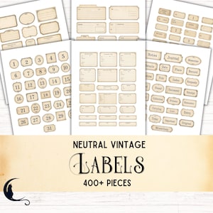 Neutral Vintage Labels, Printable Basic Ephemera Kit for Junk Journals, Blank Labels, Digital DIY Scrapbook Supplies