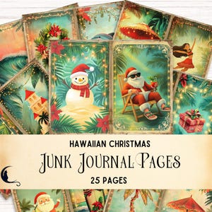 Diario basura navideño tropical, páginas imprimibles navideñas hawaianas en la playa, materiales para hacer álbumes de recortes en la playa, lindas y extravagantes manualidades navideñas