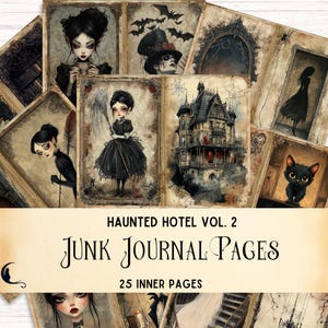 Whimsical Haunted Hotel Junk Journal Kit, Spooky Digital Scrapbook Paper, Vintage Halloween Ephemera, Printable Crafting Supplies for DIY