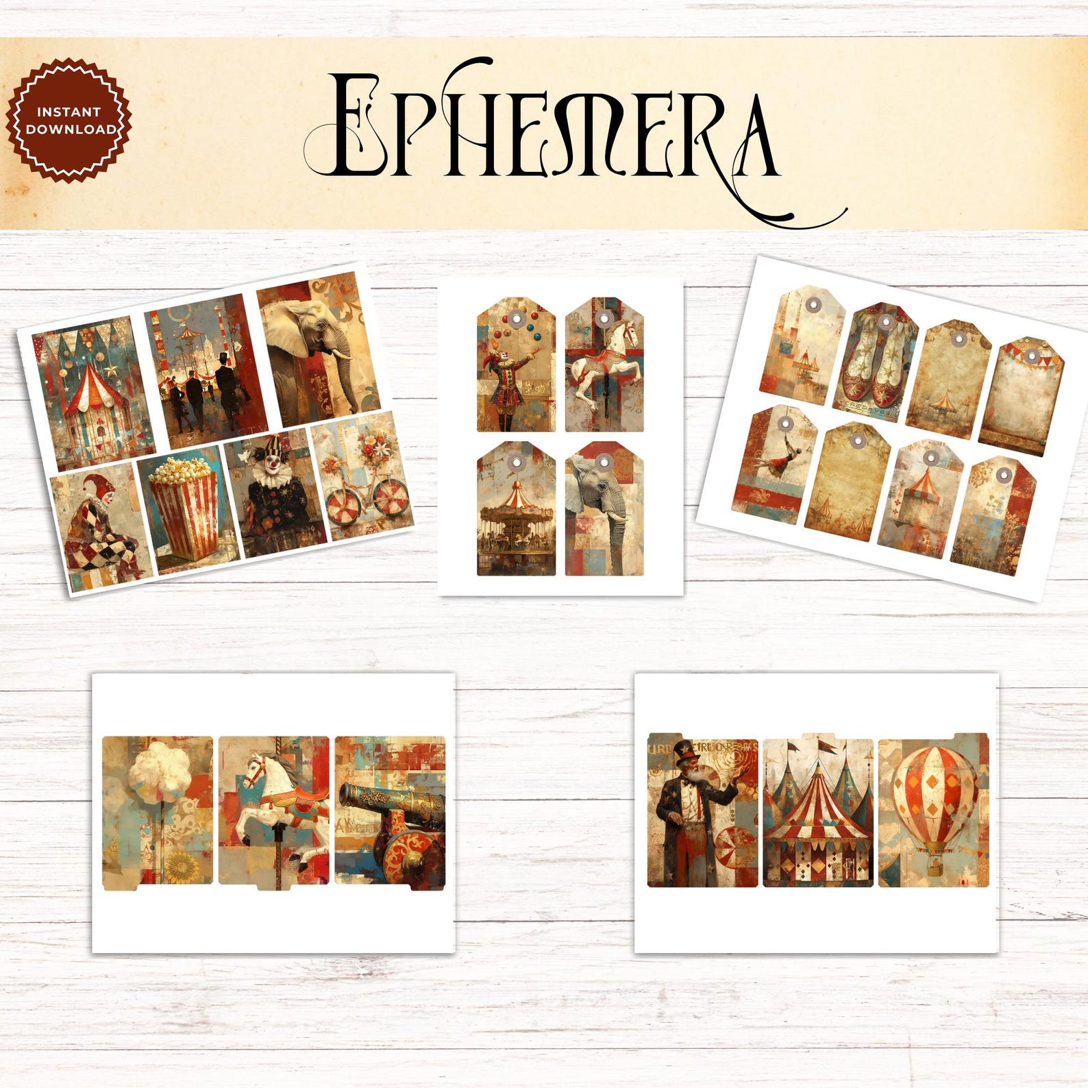 Vintage Circus Junk Journal Ephemera Kit, Printable Ephemera, Digital ...