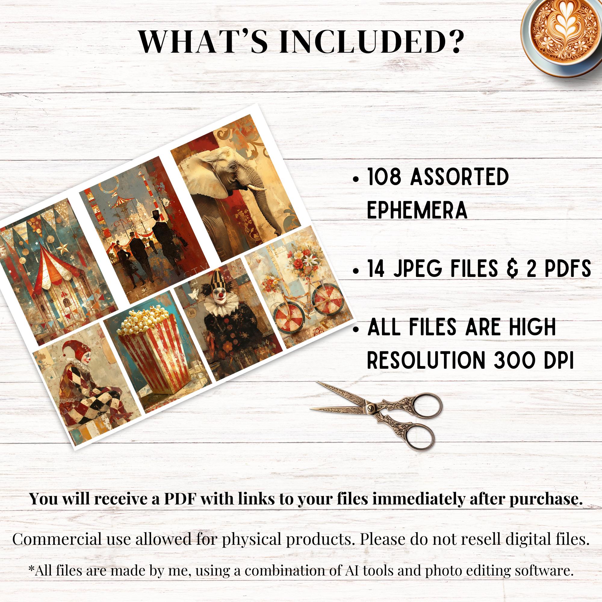 Vintage Circus Junk Journal Ephemera Kit, Printable Ephemera, Digital ...