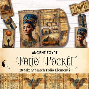 Kit de fólio do Egito Antigo, scrapbook vintage, mitologia egípcia, itens imprimíveis, suprimentos de artesanato exclusivos para diários de lixo, cartões, etiquetas, bolsos