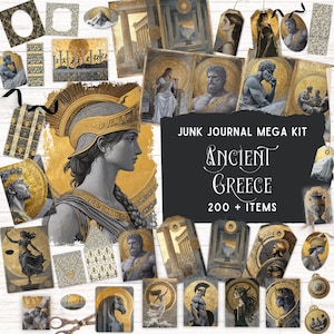 Kit de journal indésirable de la Grèce antique, éphémères vintage, pochette folio imprimable, mythologie grecque artisanat historique fournitures papier de scrapbooking numérique