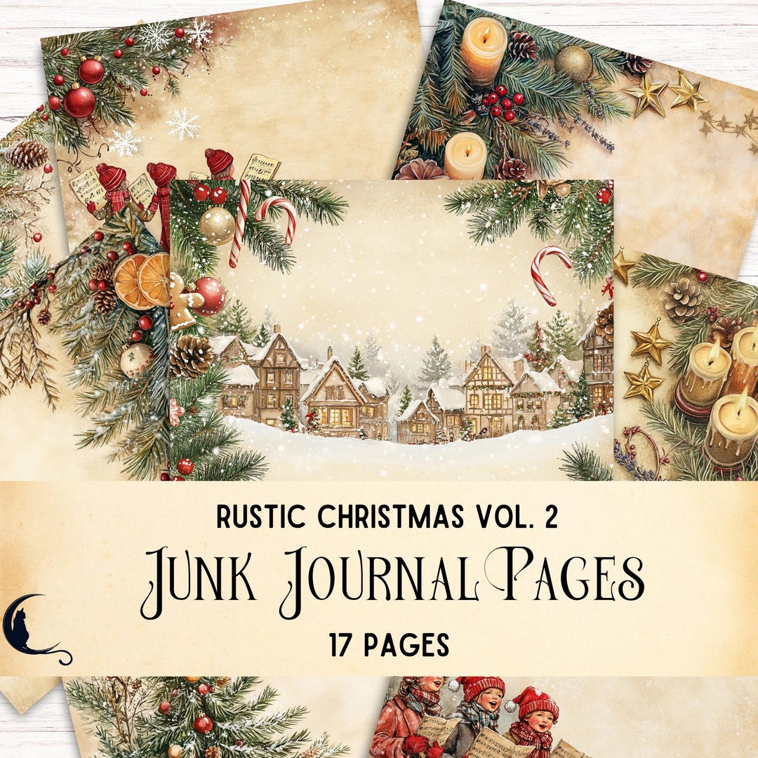 Rustic Christmas Junk Journal Pages | Christmas Borders Junk Journal ...