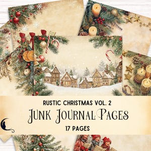 Rustieke kerstdagboekpagina's | Kerstranden Junk Journal Papers | Digitale plakboekkit | Feestelijk collageblad | PDF JPG