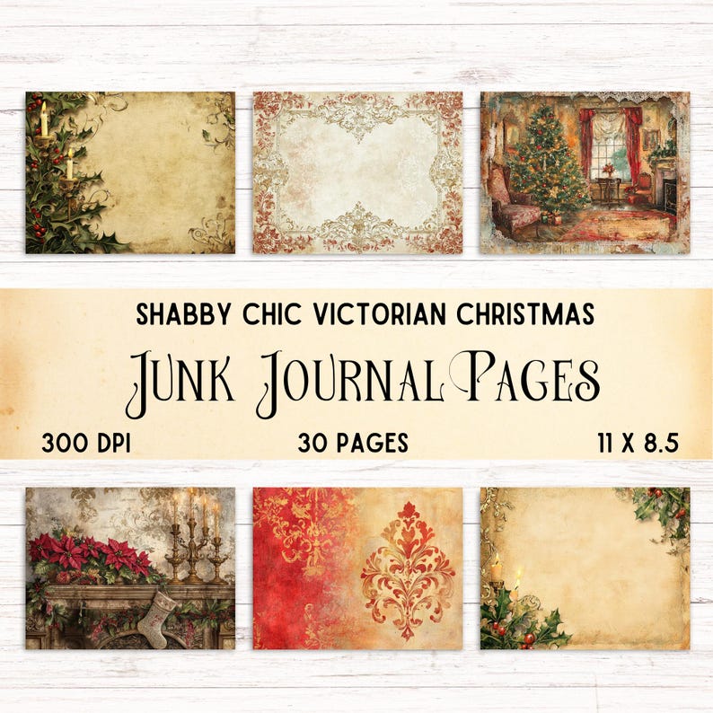 Shabby Chic Victorian Christmas Junk Journal Background Pages, Vintage ...