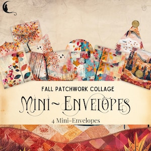 Mini sobres con collage de patchwork de otoño / Sobres imprimibles / Cartas de bolsillo / Adornos de papel / Sobres para diarios basura / Mini álbumes