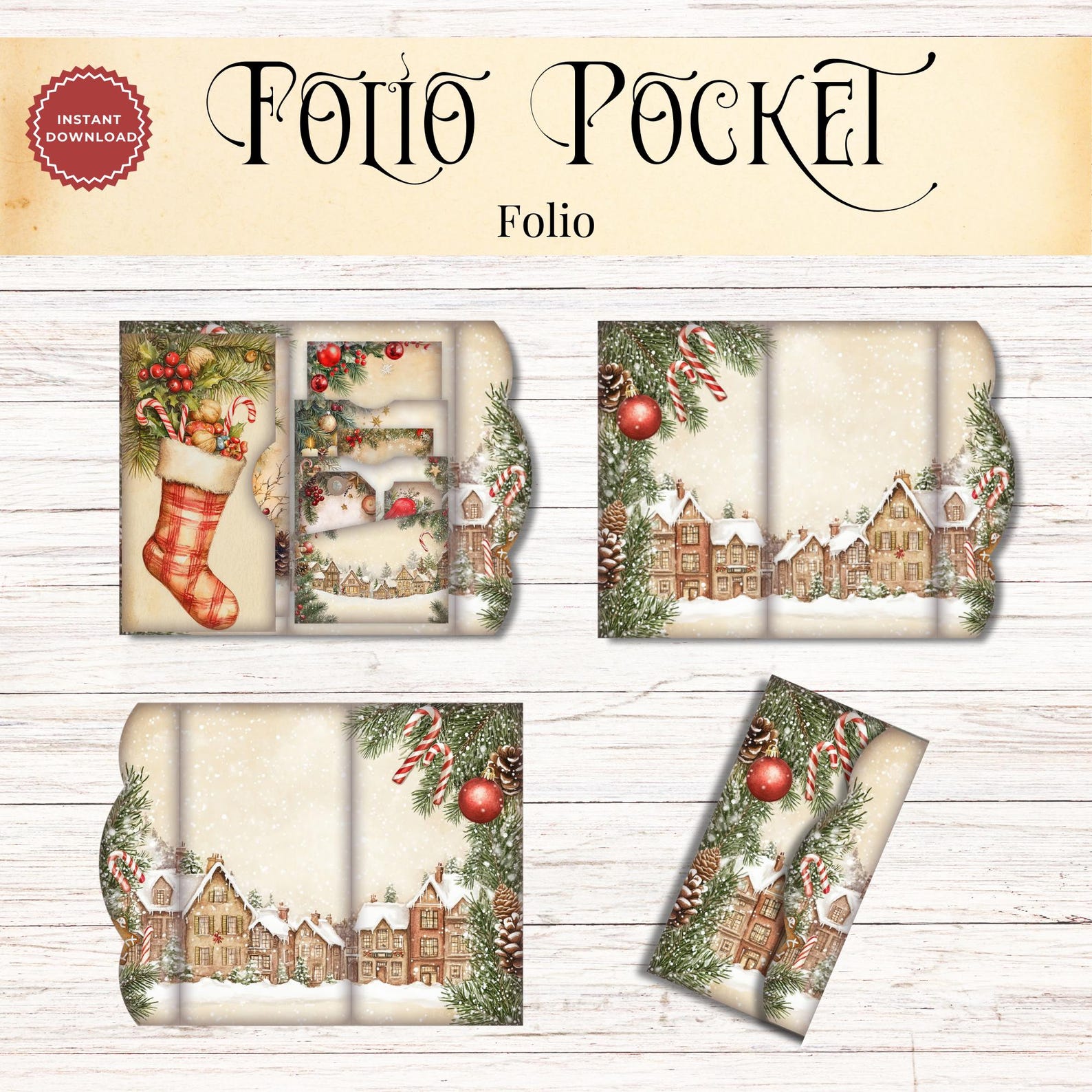 Rustic Christmas Junk Journal Folio Kit | Printable Pocket Ephemera ...