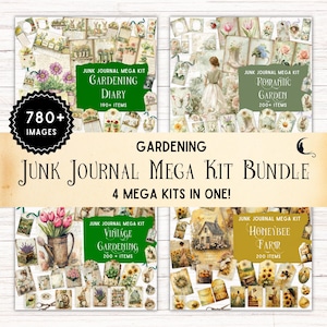 Kit de diario basura de jardinería, kit de bolsillo imprimible, efímeras florales botánicas vintage, suministros para álbumes de recortes de jardinería de temporada
