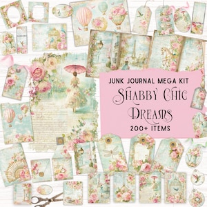 Kit de journal indésirable Shabby Chic Dreams, pochette folio imprimable, éphémères du printemps à Paris, offre de scrapbooking numérique romantique rêverie florale vintage