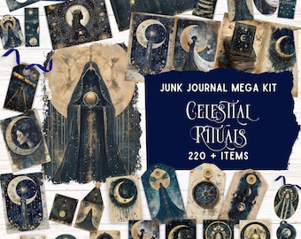 Kit de diario basura Celestial Rituals, bolsillo imprimible, efímera vintage de magia lunar, papel imprimible para álbum de recortes astrológico.