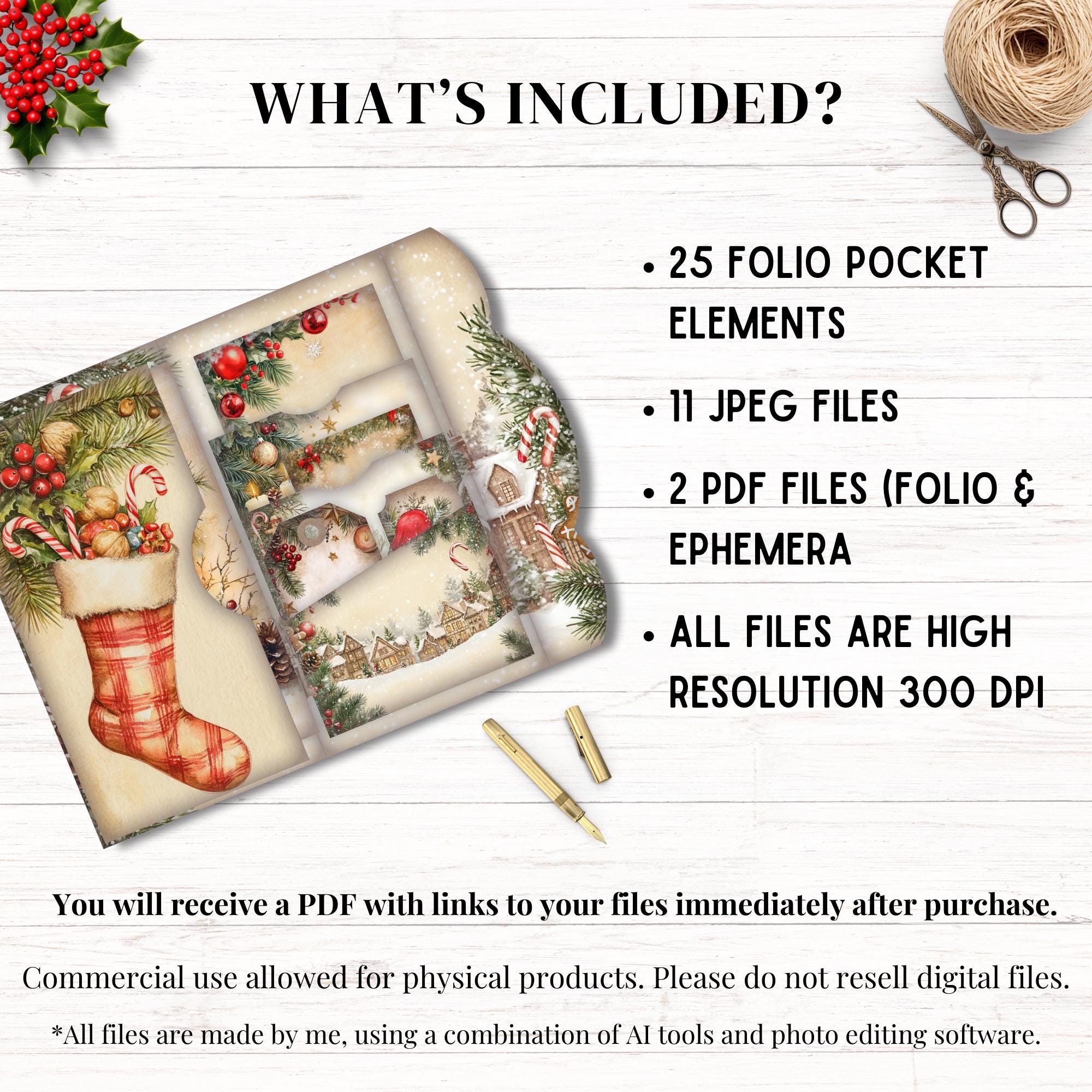 Rustic Christmas Junk Journal Folio Kit | Printable Pocket Ephemera ...