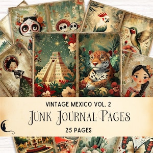 Vintage journal numérique indésirable du Mexique, papier numérique coloré du patrimoine mexicain, pages imprimables uniques, kit de scrapbooking art folklorique mexicain